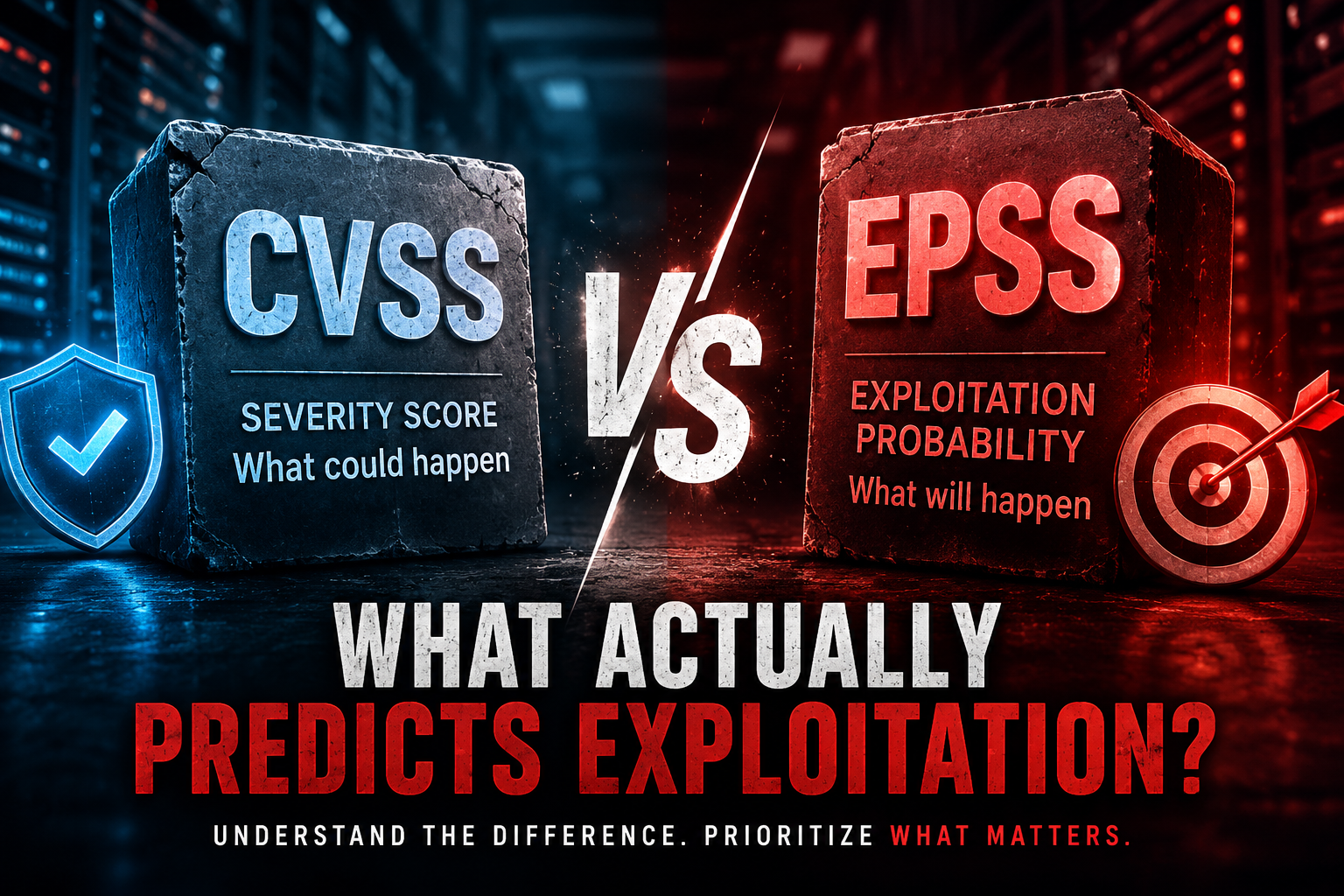 CVSS versus EPSS illustration showing severity scoring compared with exploitation probability for vulnerability prioritisation.