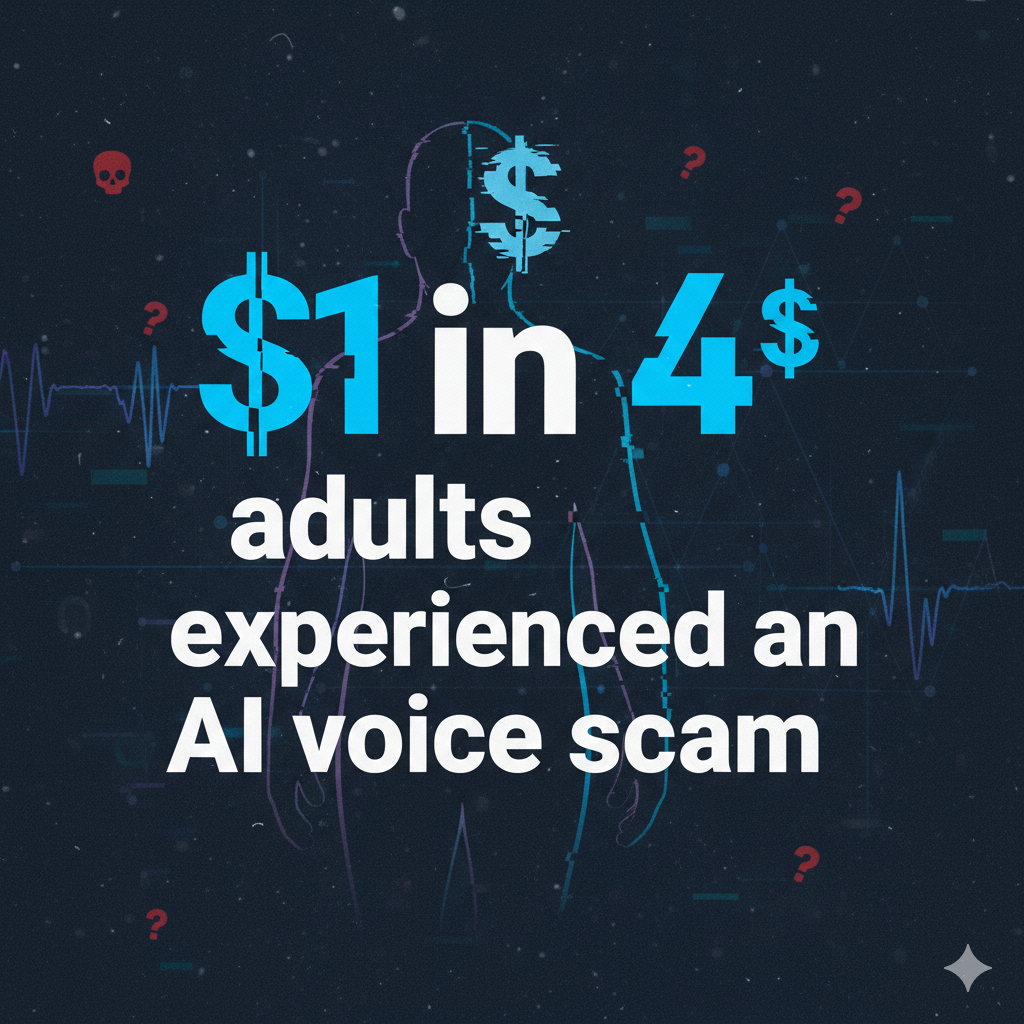 Graphic highlighting the statistic one in four adults have experienced an AI voice scam